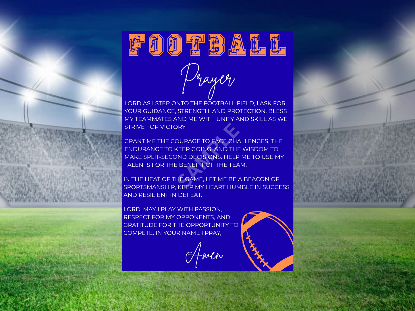 Football Prayer Card Blue & Orange