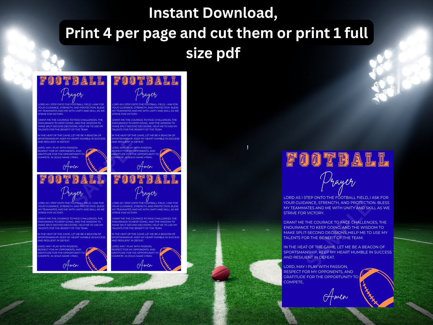 Football Prayer Card Blue & Orange