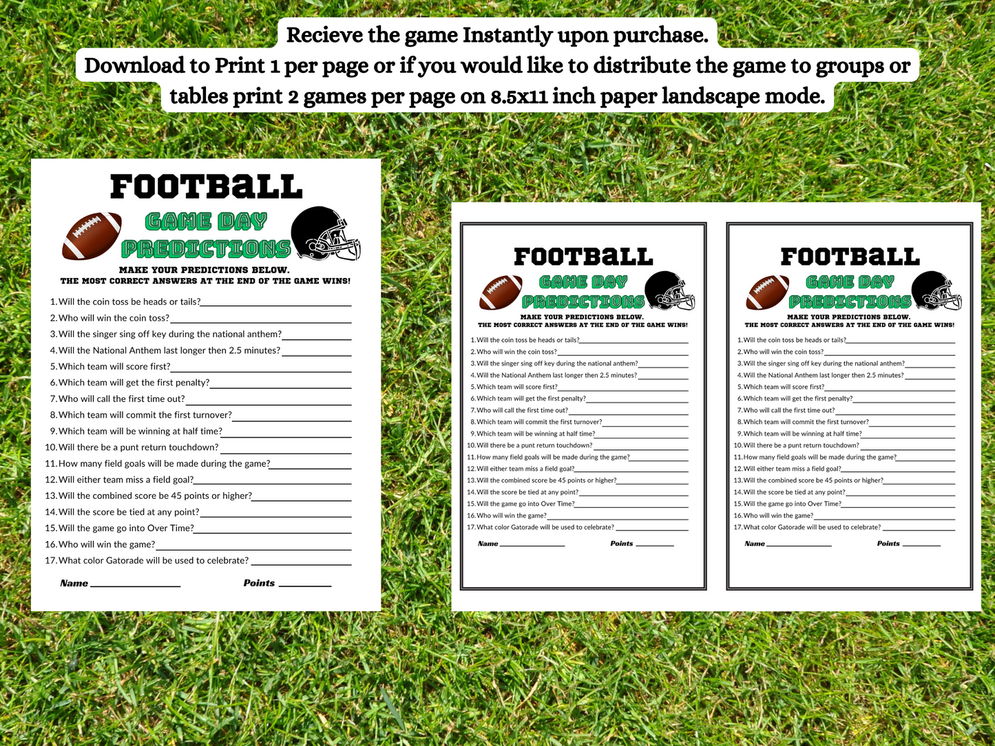 football predictions game print 1 or 2 games per page