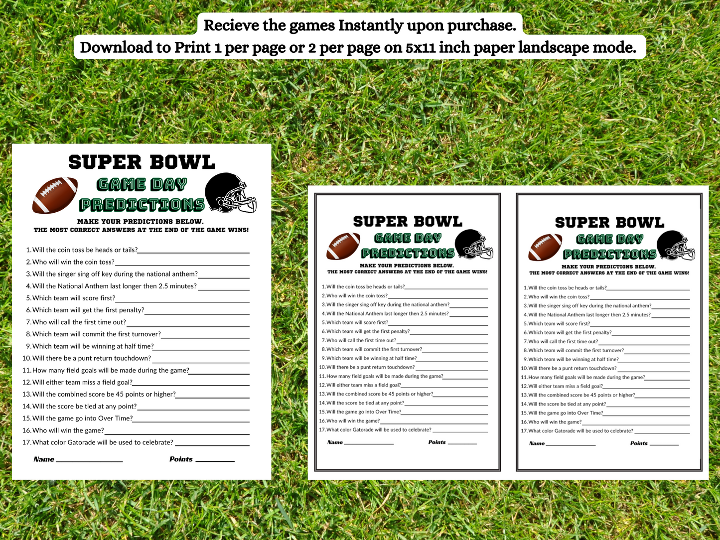 Super Bowl 57 Printable Football Game Predictions for instant download perfect for Super Bowl party games tailgate activities and game day fun