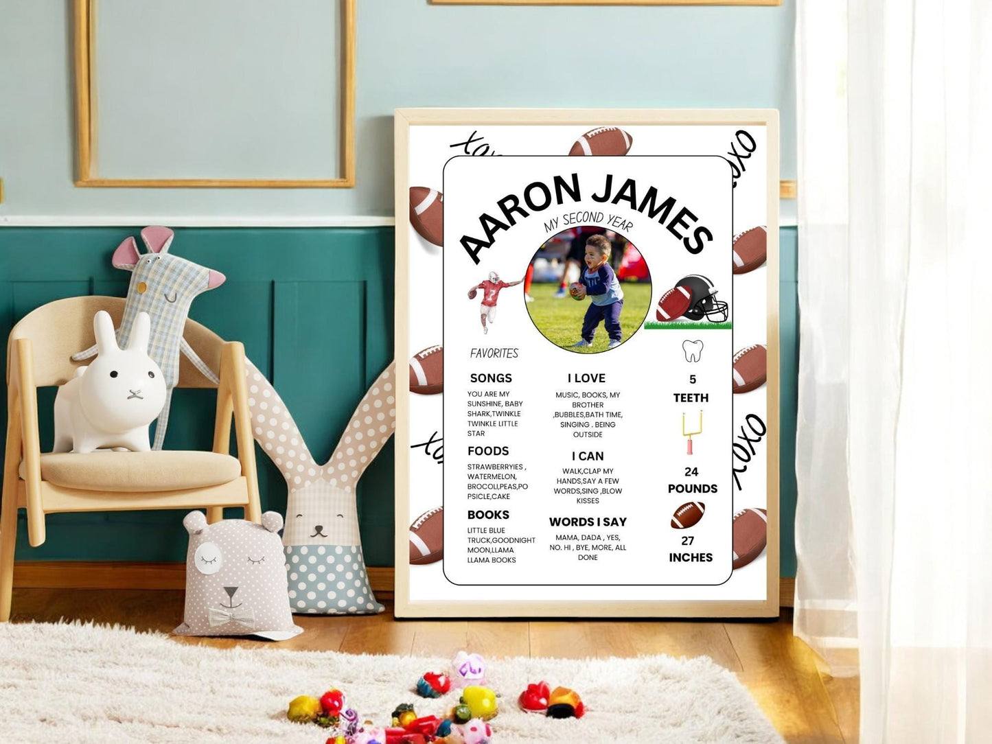 1st Birthday Football Memories. Editable Template