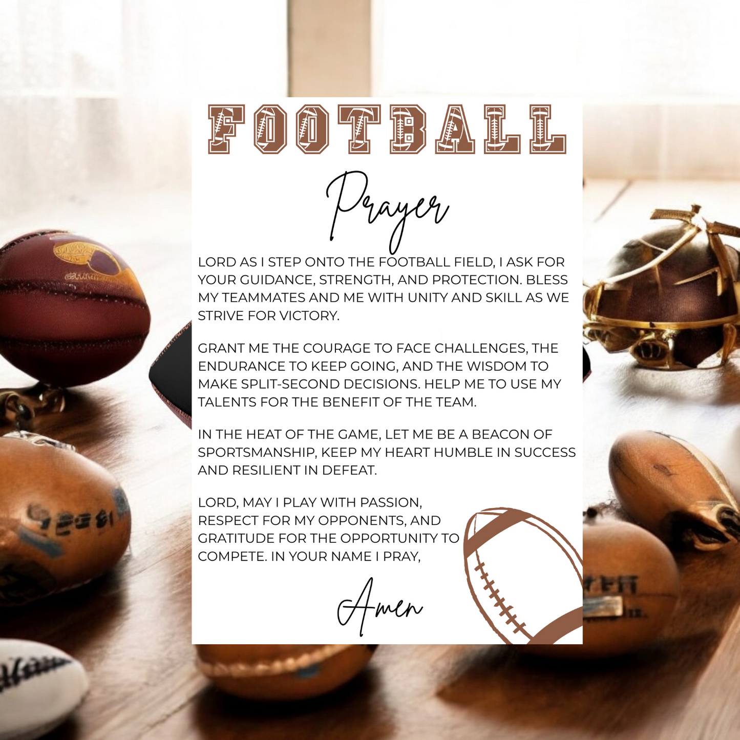 Instant Download Football Prayer Card-Inspirational Sports Prayer for Athletes, Coaches, Teams, and Families. (Printable)
