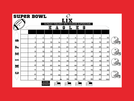Super Bowl pool game, minimalist, Super Bowl fundraiser game, betting squares, Super Bowl party game, Kansas City, chiefs eagles, Philadelphia,betting pool instant download