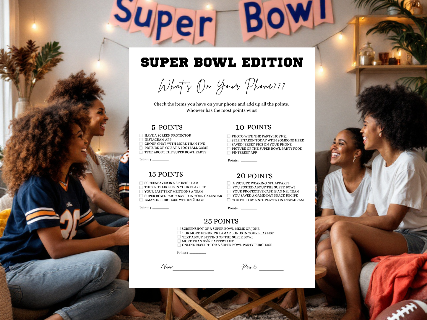 Game For The Ladies Super Bowl Whats On Your Phone  Instant Download