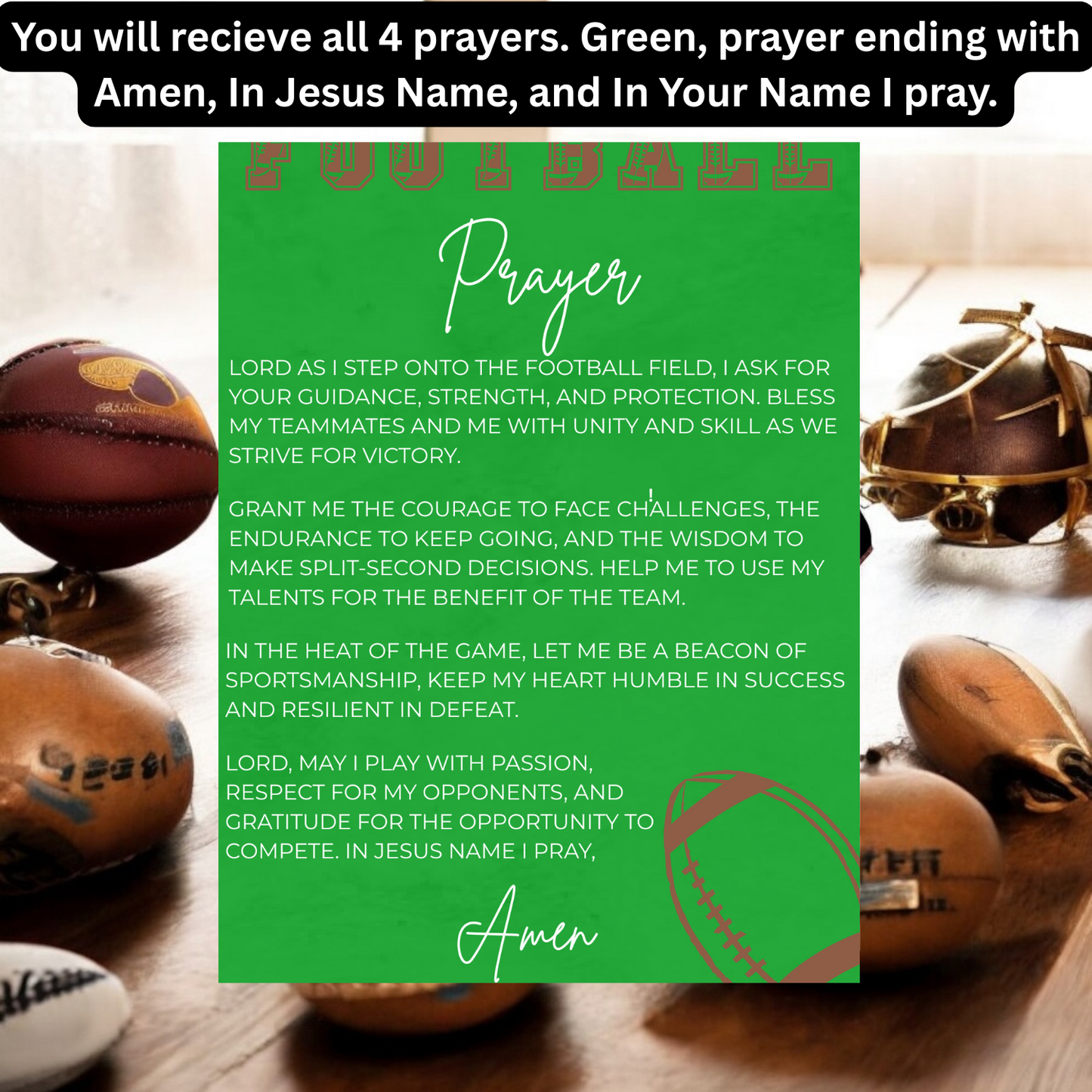 Instant Download Football Prayer Card-Inspirational Sports Prayer for Athletes, Coaches, Teams, and Families. (Printable)