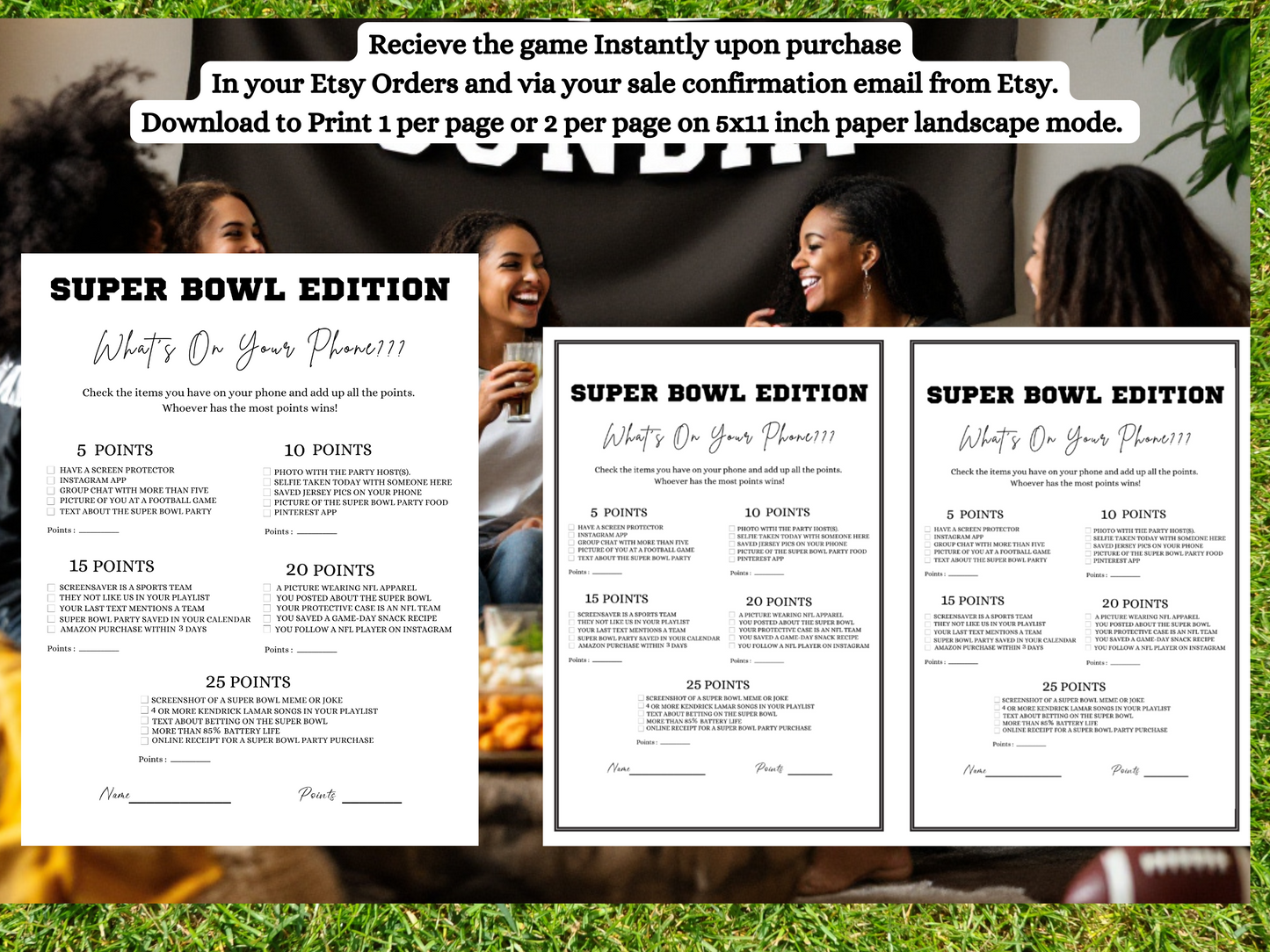 Game For The Ladies Super Bowl Whats On Your Phone  Instant Download