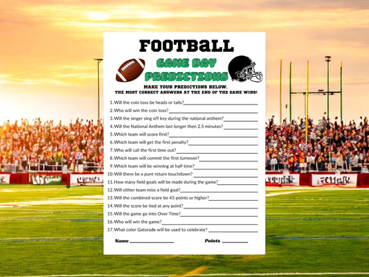 Football predicitons printable game brown football black helmet, 17 questions for predictions