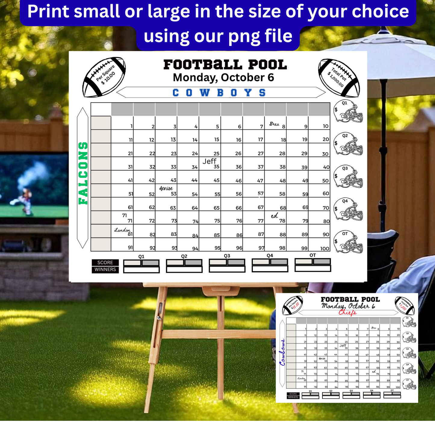 Football Pool 100 Squares With Overtime Instant Download No Account Requied