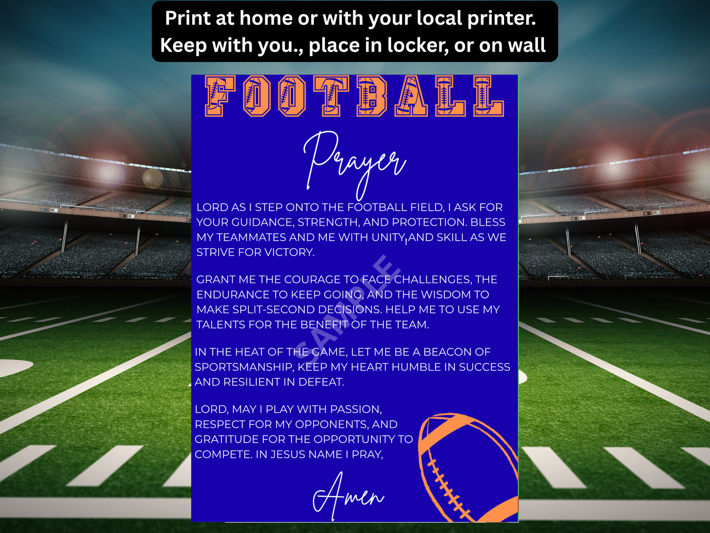 Football Prayer Card Blue & Orange