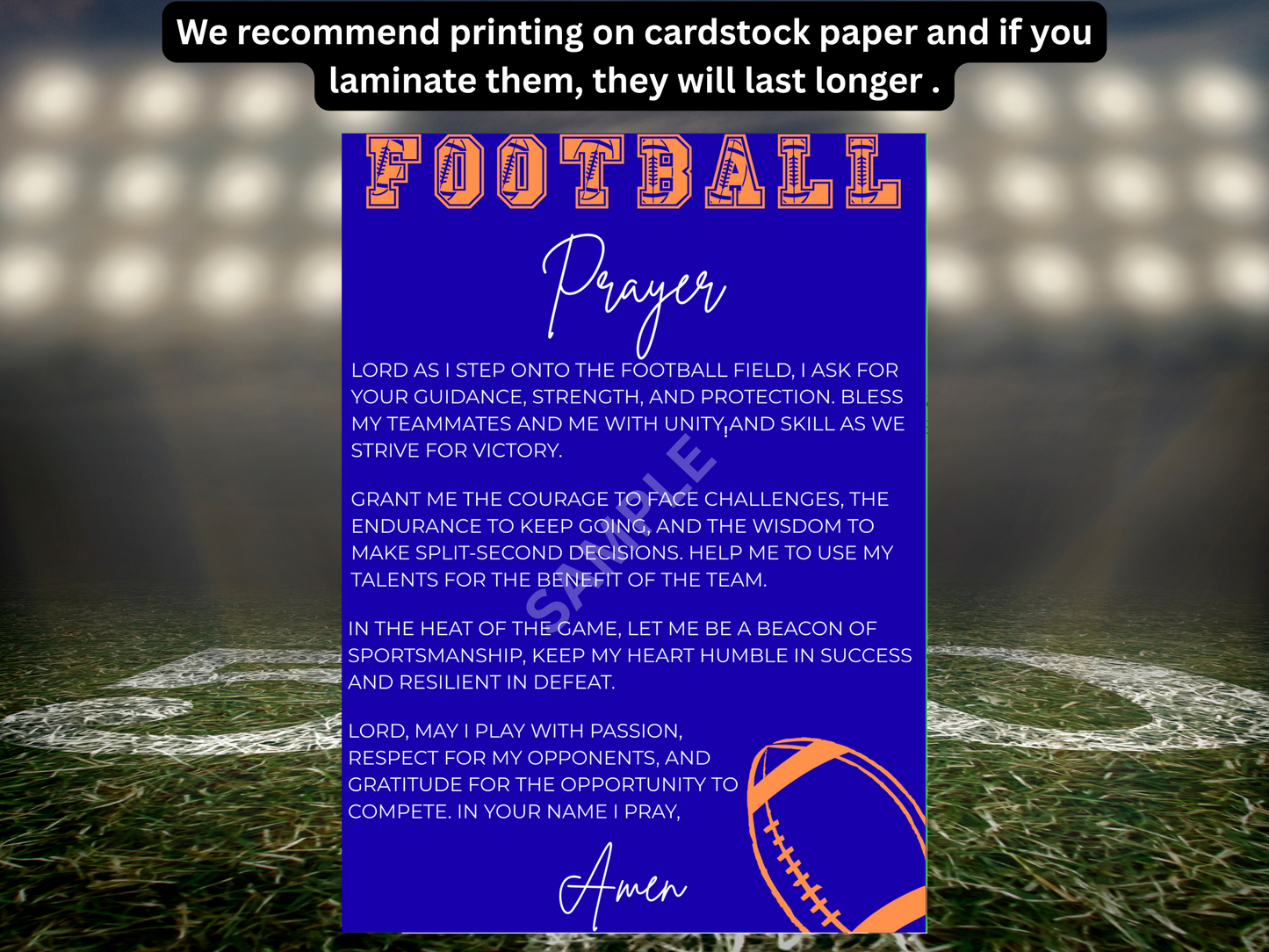 Football Prayer Card Blue & Orange