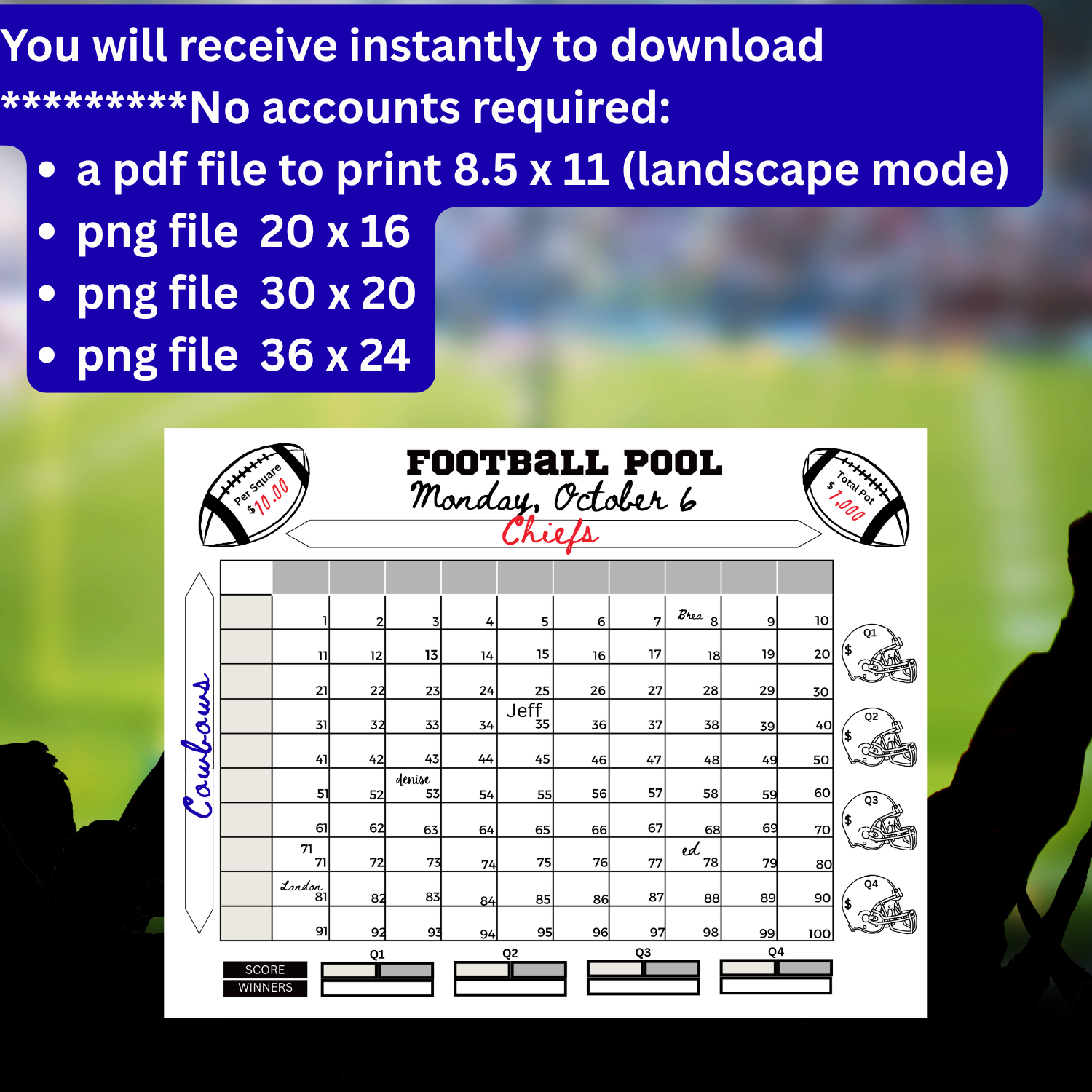 Football pool sheet with a sports field background