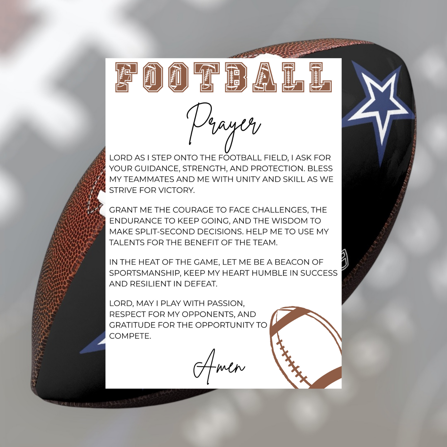 Instant Download Football Prayer Card-Inspirational Sports Prayer for Athletes, Coaches, Teams, and Families. (Printable)