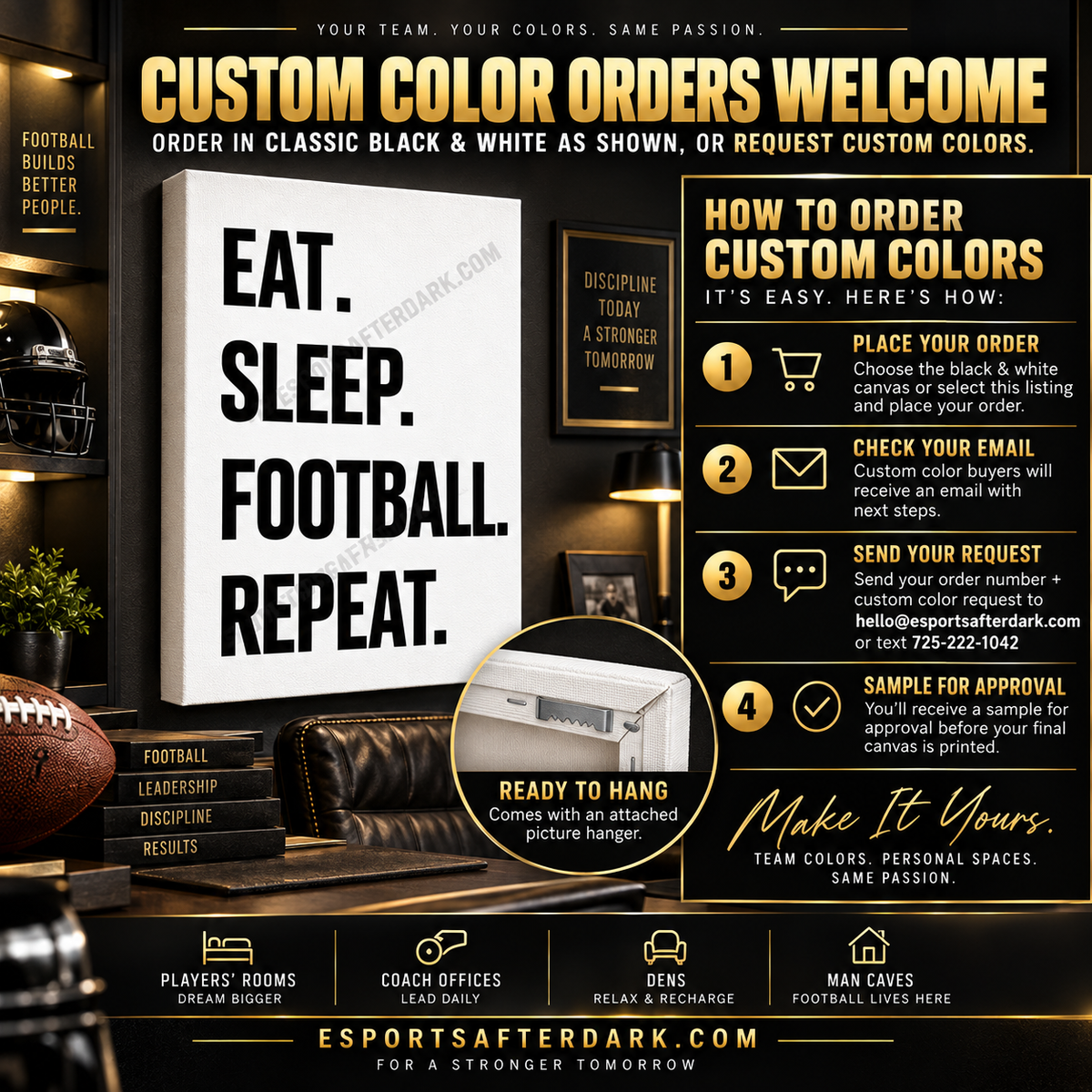 at sleep football repeat canvas wall art man cave coaches gift, player wall art, football bedroom