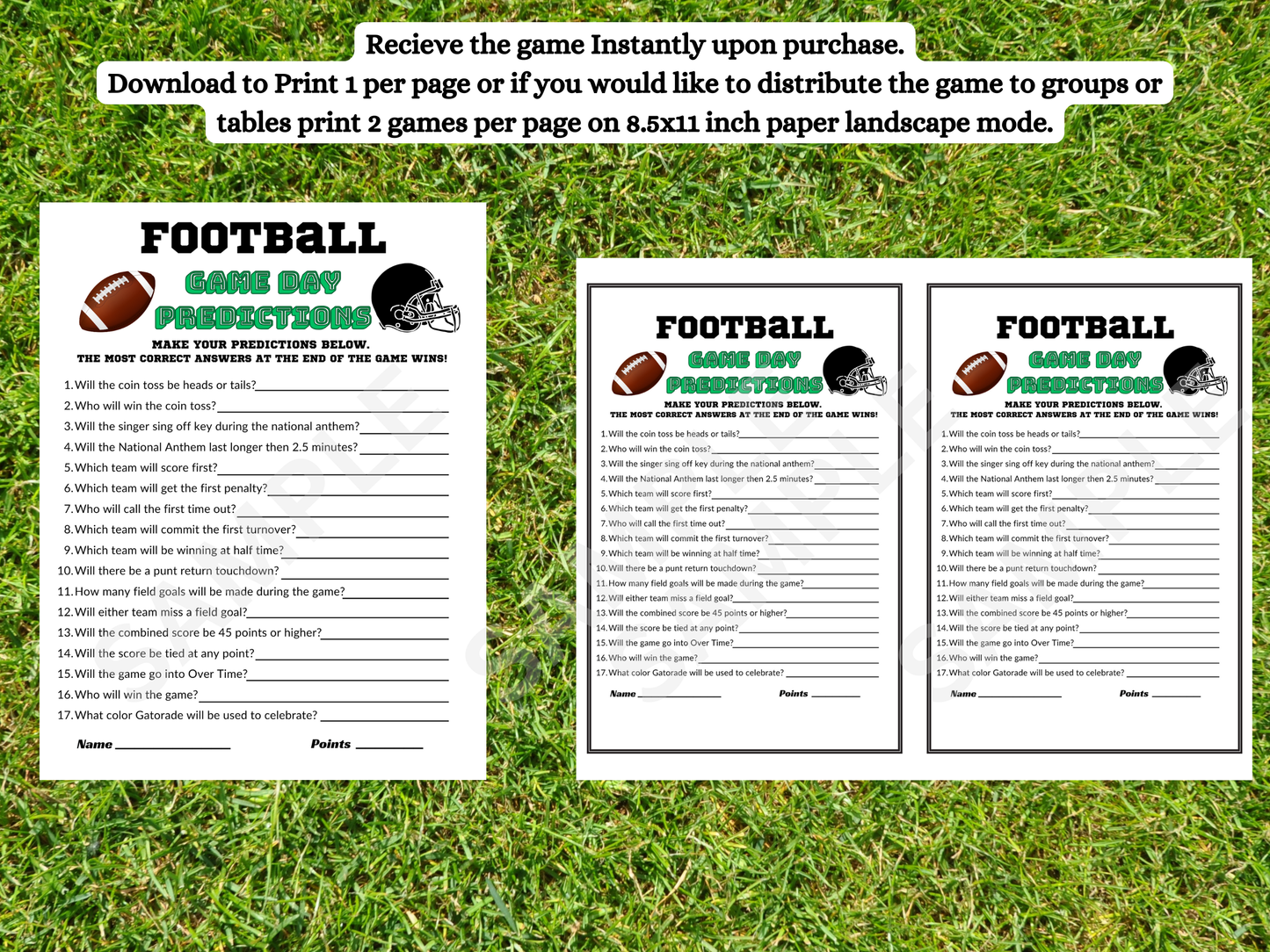Football Game Predictions - Instant Download