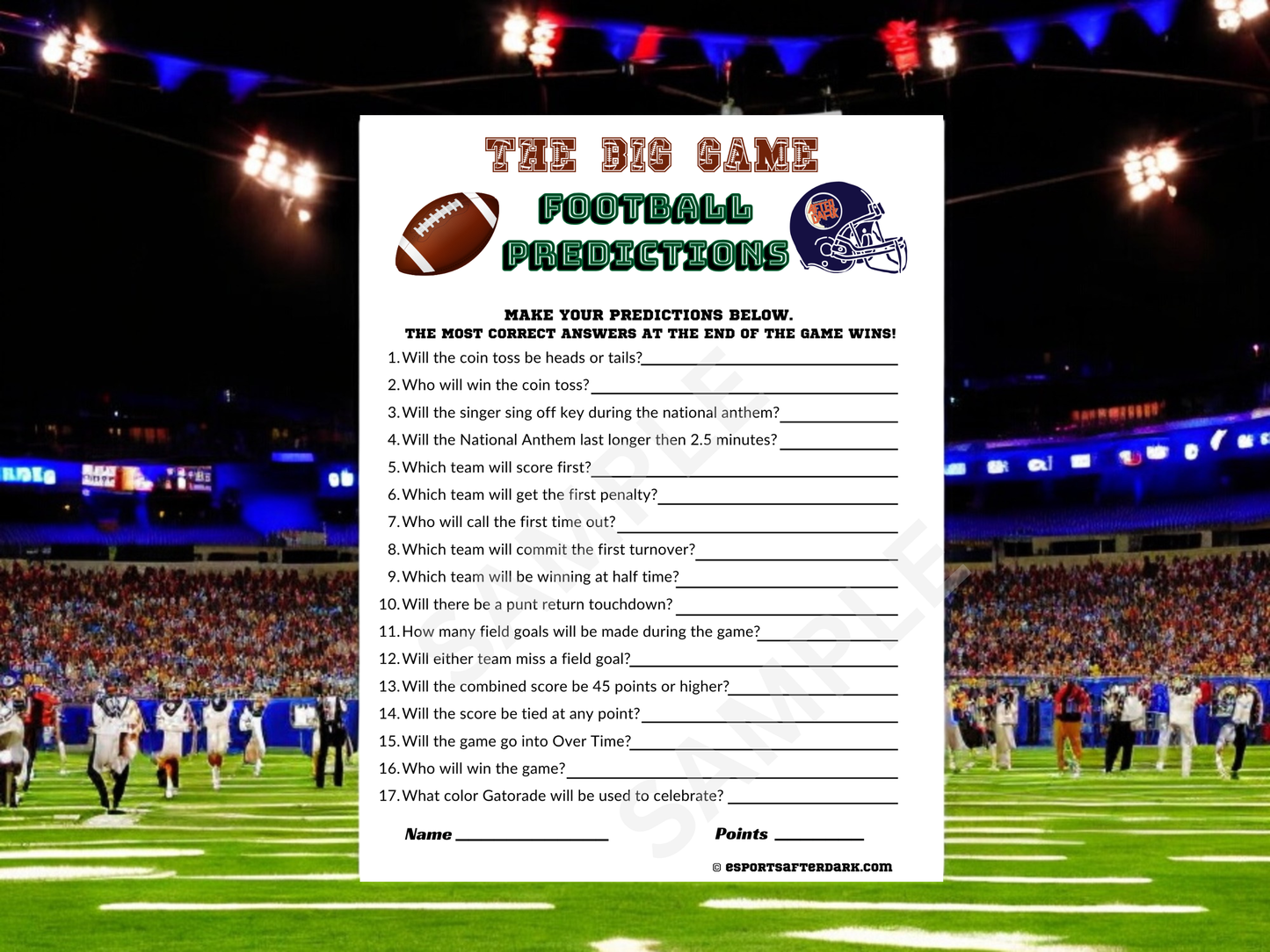 The Big Game Football Predictions - Instant Download