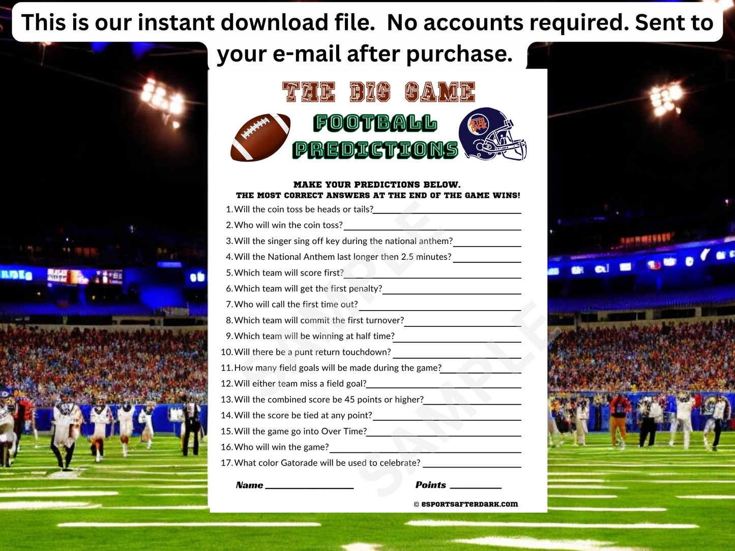 The Big Game Football Predictions - Instant Download