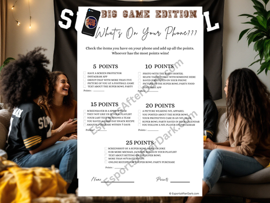 Big Game Party Game Whats On Your Phone