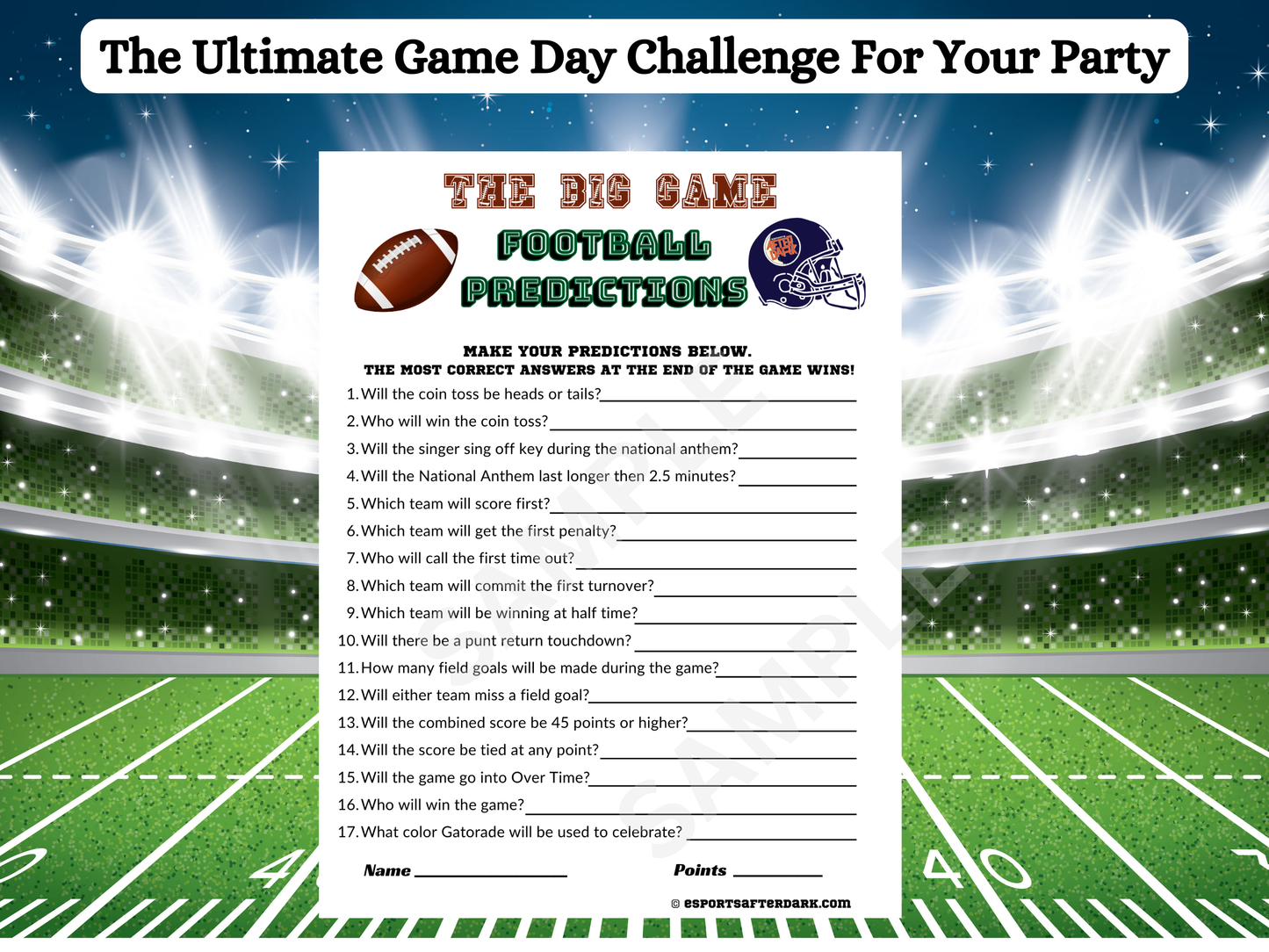 The Big Game Football Predictions - Local Pick Up Professionally Printed