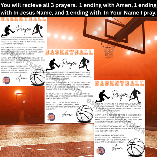 Basketball-themed prayer cards with a basketball court background