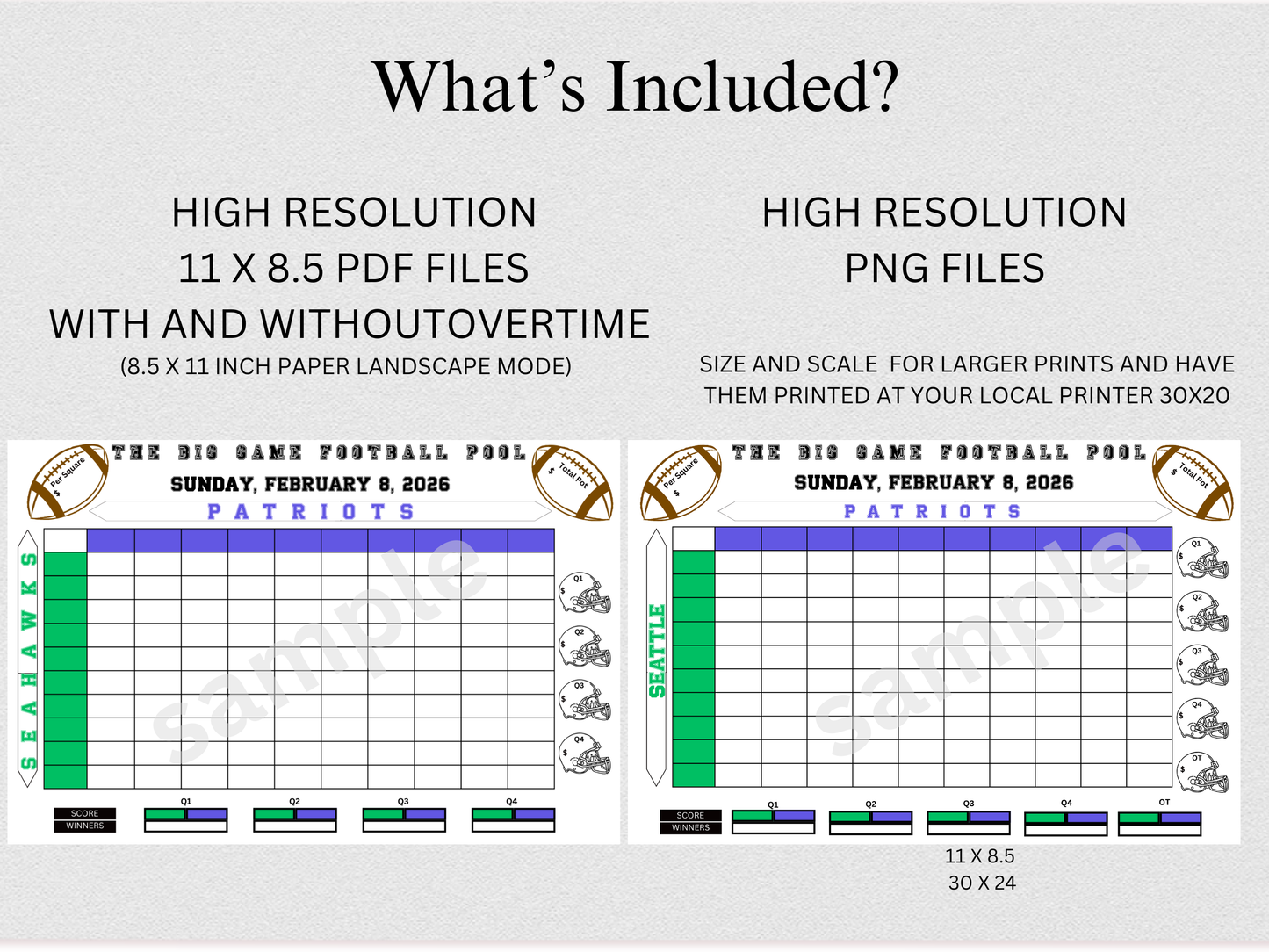 The Big Game 100 Football Squares Pool Instant Download (No Accounts Required)
