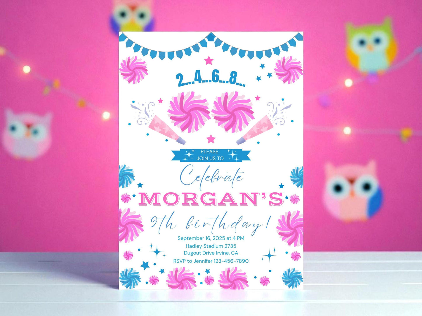 Cheerleading Birthday Invitation Bundle: Editable Cheer Party, Thank You Tags, Signs (Digital Download)