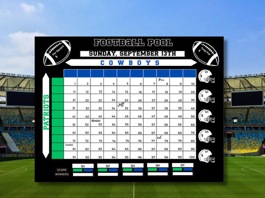 Done For You Football Pool Chart: 50 or 100 Squares Digital Download
