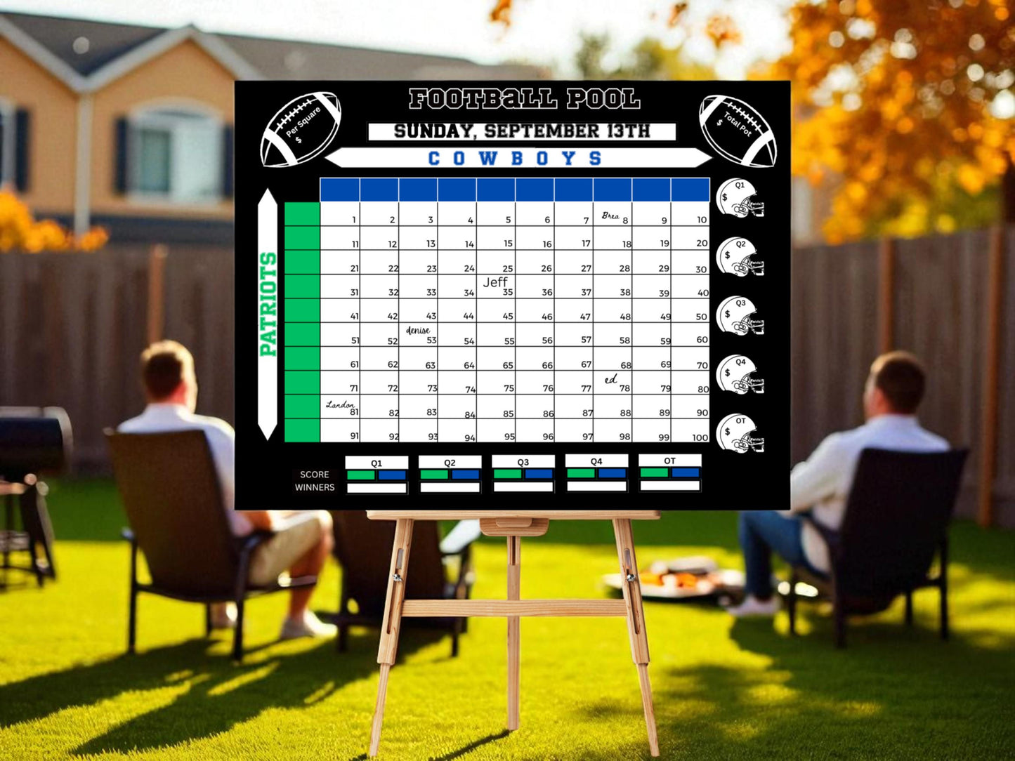 Done For You Football Pool Chart: 50 or 100 Squares Digital Download