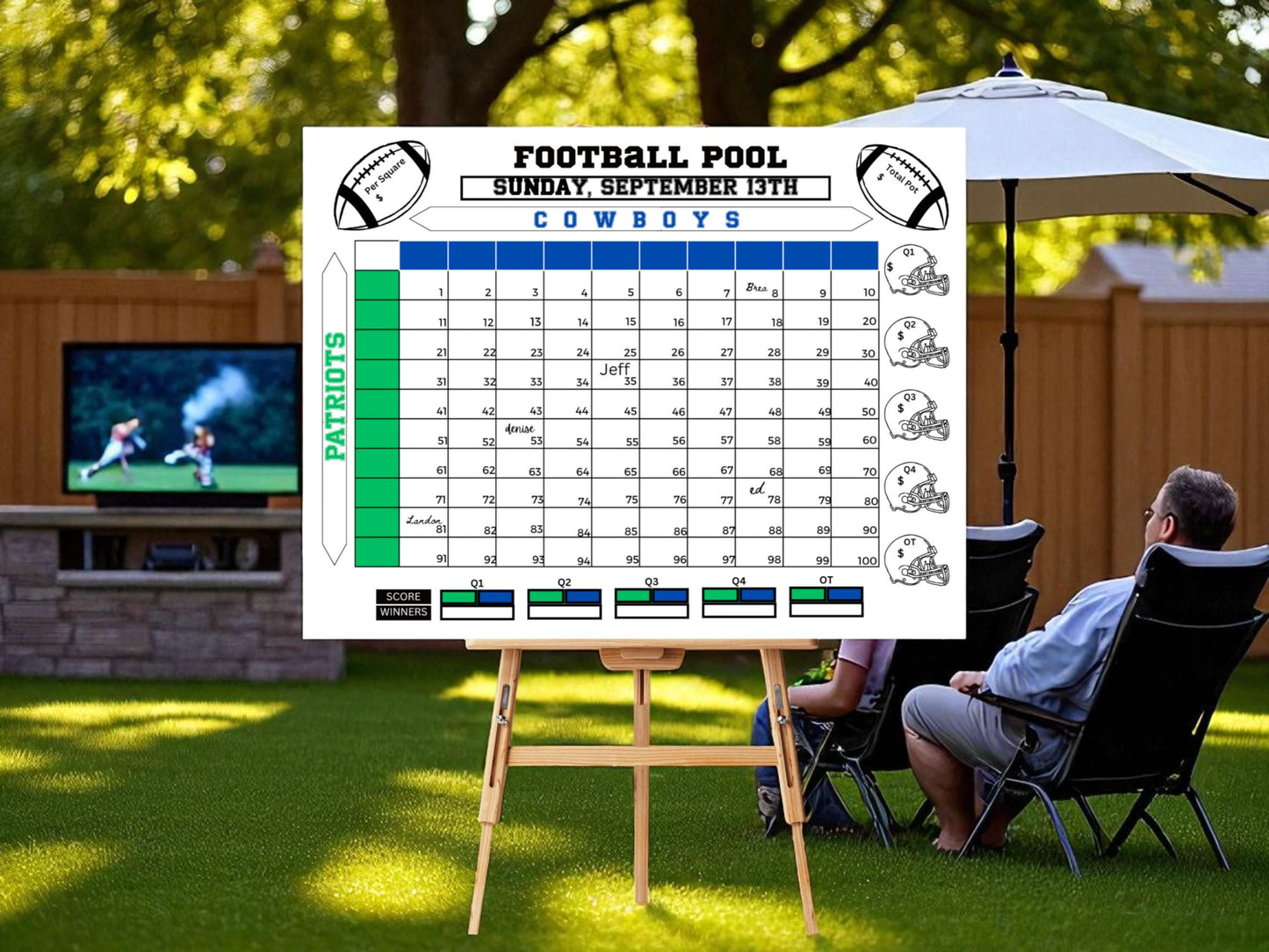 Done For You Football Pool Chart: 50 or 100 Squares Digital Download