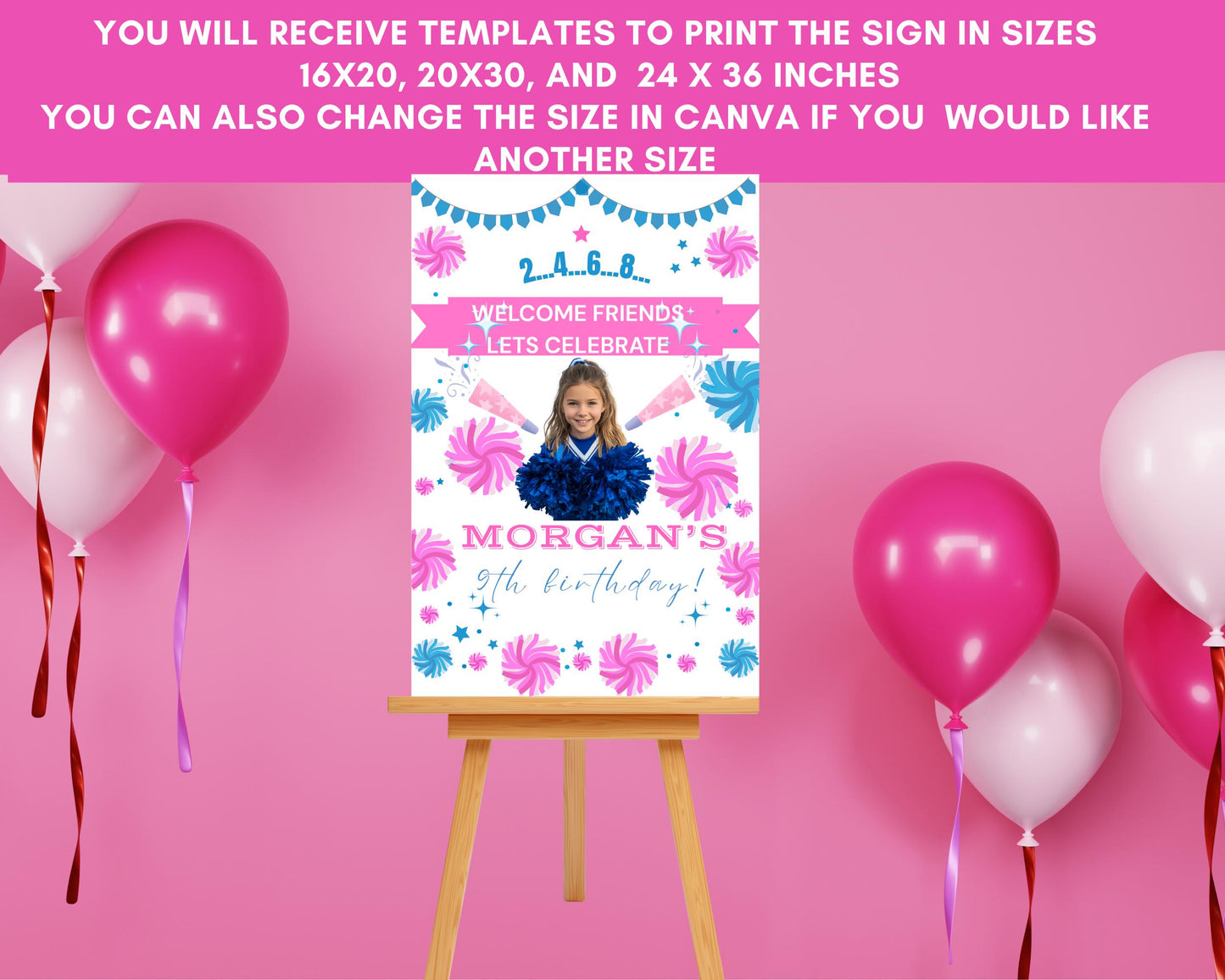 Cheerleading Birthday Invitation Bundle: Editable Cheer Party, Thank You Tags, Signs (Digital Download)