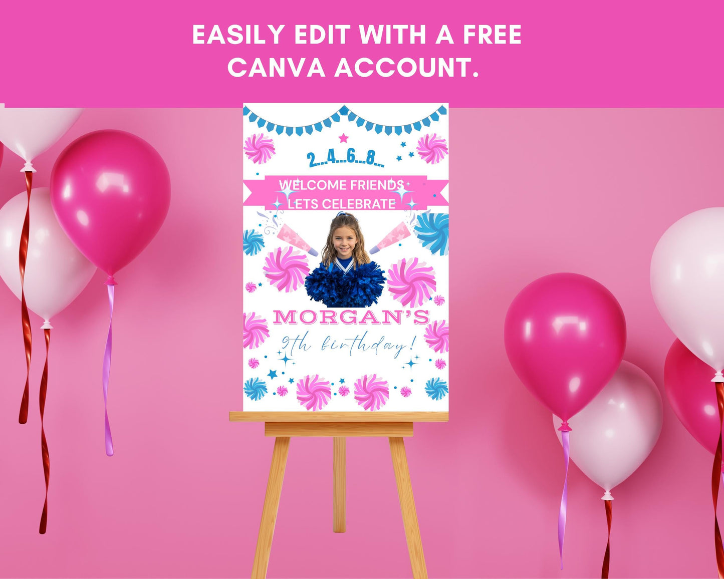 Cheerleading Birthday Invitation Bundle: Editable Cheer Party, Thank You Tags, Signs (Digital Download)