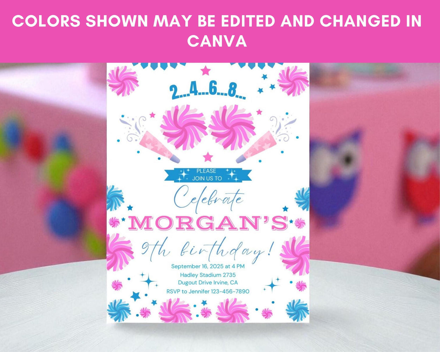 Cheerleading Birthday Invitation Bundle: Editable Cheer Party, Thank You Tags, Signs (Digital Download)