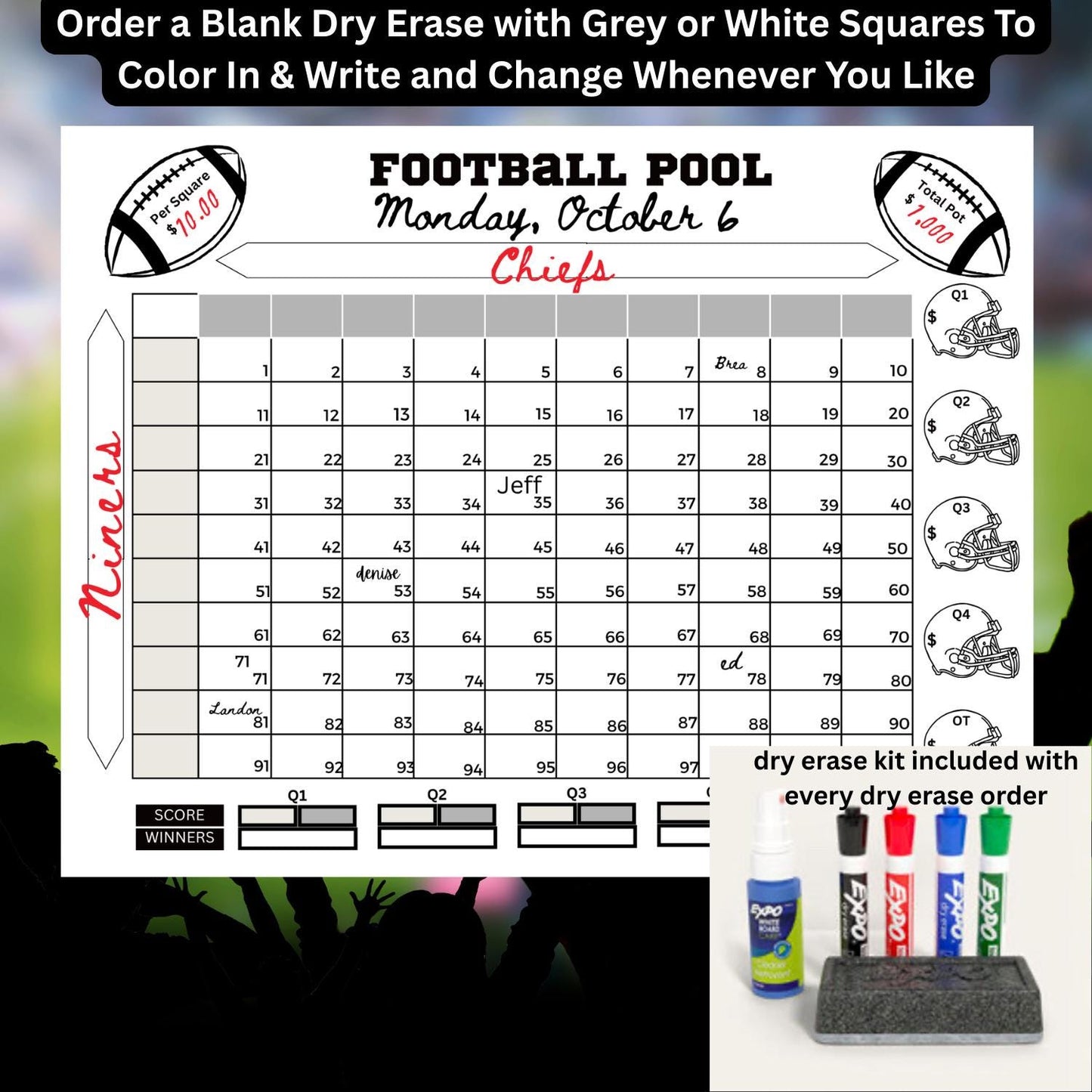 Custom & SHIPPED Football Pool Squares