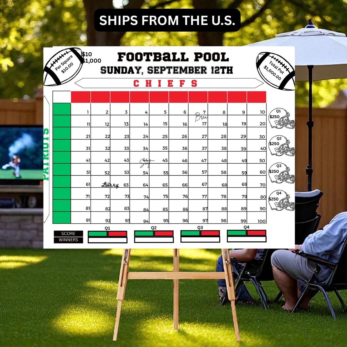 Custom & SHIPPED Football Pool Squares
