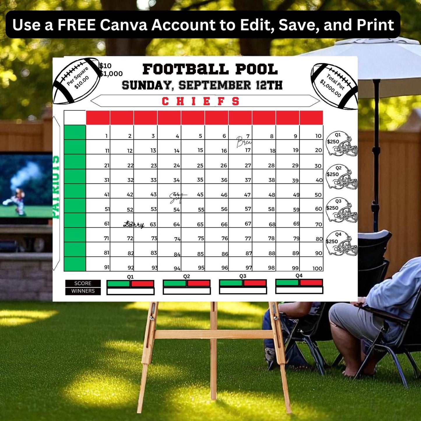 Custom & SHIPPED Football Pool Squares