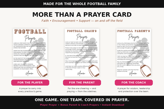 girls football coach prayer card football parent prayer card
