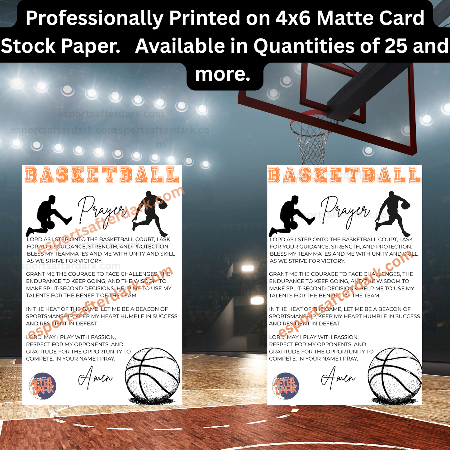 Basketball prayer cards with basketball court background